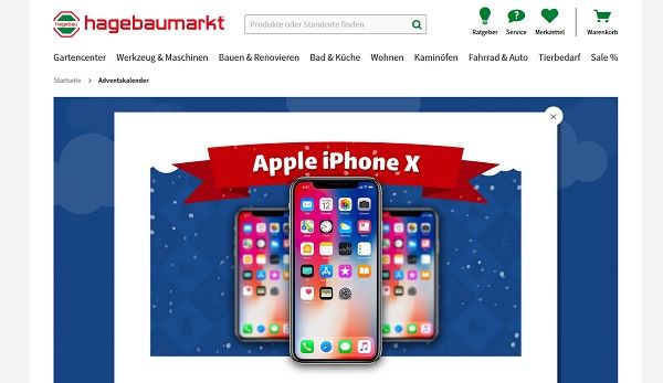 Hagebaumarkt Adventskalender Gewinnspiel Apple iPhone X 2017
