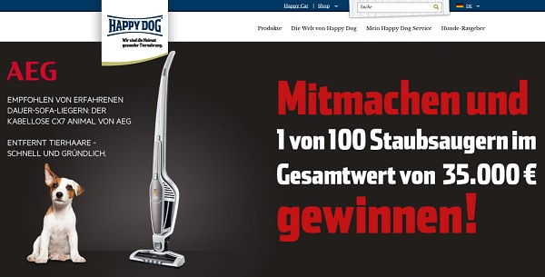 Happy Dog Gewinnspiel 100 AEG Staubsauger Verlosung