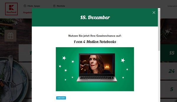 Medion Notebooks Gewinnspiel Kaufland Adventskalender 2017