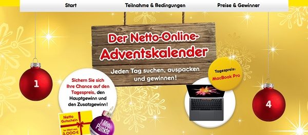 Netto MacBook Pro Gewinnspiel 3. Advent Verlosung