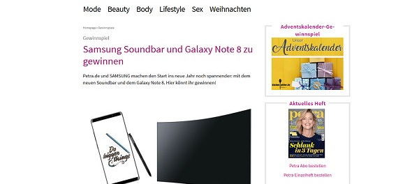 Samsung Galaxaxy Note 8 und Soundbar Gewinnspiel Petra.de