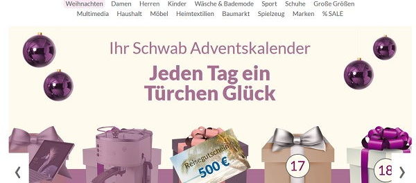 Schwab Adventskalender Gewinnspiel 500 Euro Reisegutschein 2017