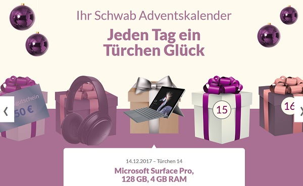 Schwab Versand Adventskalender Gewinnspiel Surface Pro Notebook
