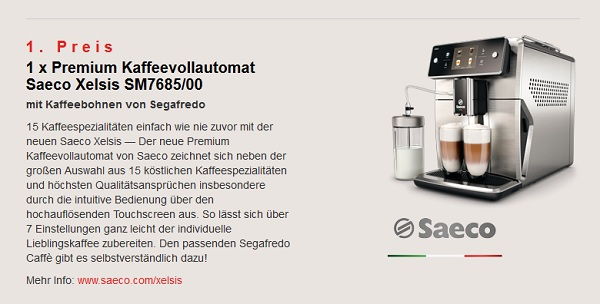 Segafredo Wintergewinnspiel Saeco Kaffeevollautomat gewinnen