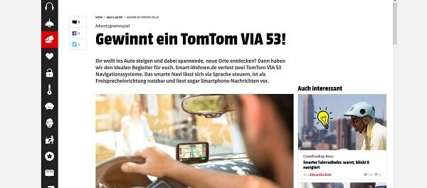 TomTom VIA 53 Navigationsger&auml;t Gewinnspiel Smart-Wohnen.de