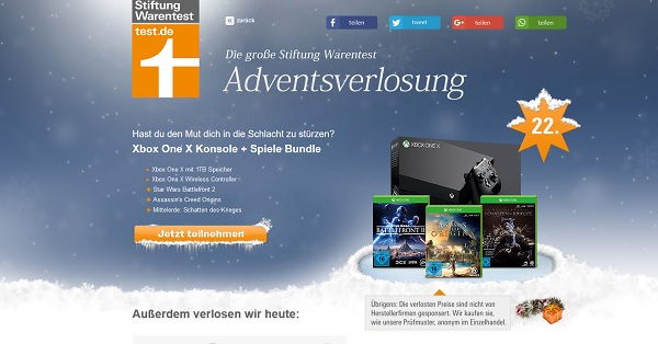 XBox One Spielkonsole Gewinnspiel Stiftung Warentest Adventskalender
