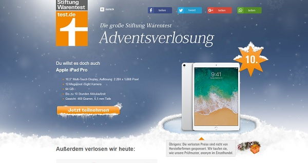 Stiftung Warentest Adventsverlosung Apple iPad Pro
