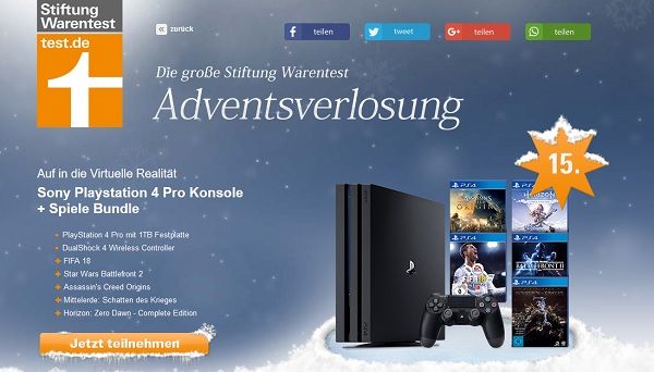 Sony Playstation 4 Pro Gewinnspiel Stiftung Warentest Adventskalender