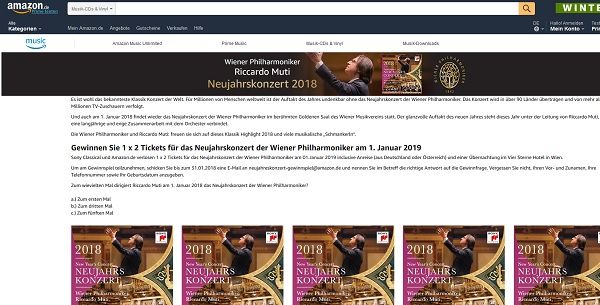 Amazon Gewinnspiel Reise Neujahrskonzert Wiener Philharmoniker 2019