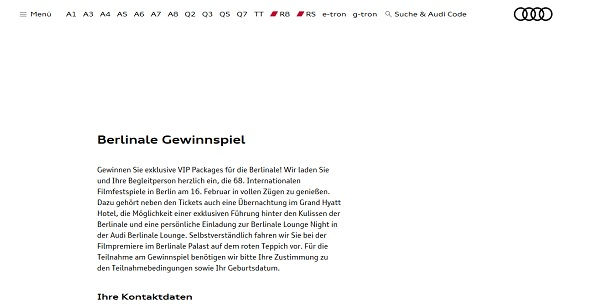 Audi Gewinnspiel Berlinale VIP Package Reise gewinnen