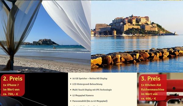 Blickfeld Gewinnspiel Korsika Urlaubreise Apple iPhone 7 uvm.