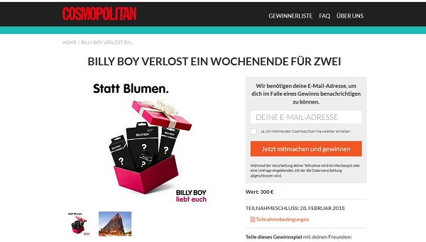 Wochenendreise Gewinnspiel Cosmopolitan und Billy Boy