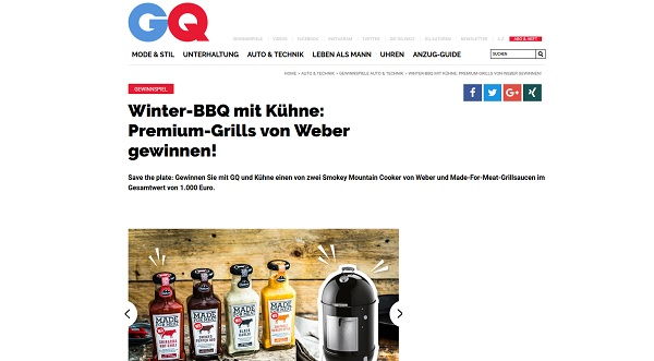 Kühne und GQ Magazin Gewinnspiel Weber Smokey Mountain Cooker