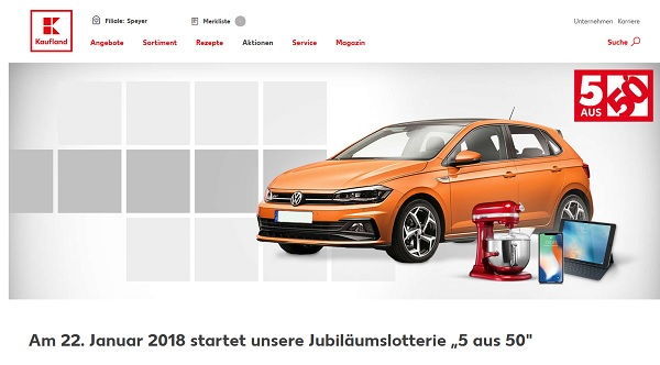 Auto-Gewinnspiel Kaufland 5 aus 50 Lotterie 20 VW Polo