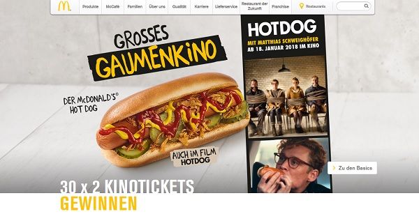 McDonalds Gewinnspiel Kinotickets Hot Dog