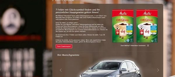Auto-Gewinnspiel Melitta 7 zum Gl&uuml;ck Aktion Mercedes Benz A-Klasse