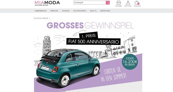 Auto-Gewinnspiel Fiat 500 Anniversario Mia Moda Versand