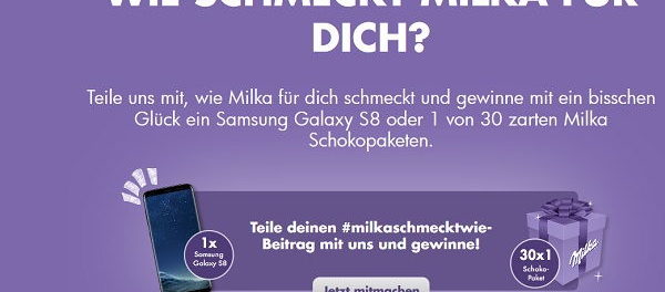 Milka Gewinnspiel Samsung Galaxy S8 und Schoko-Pakete