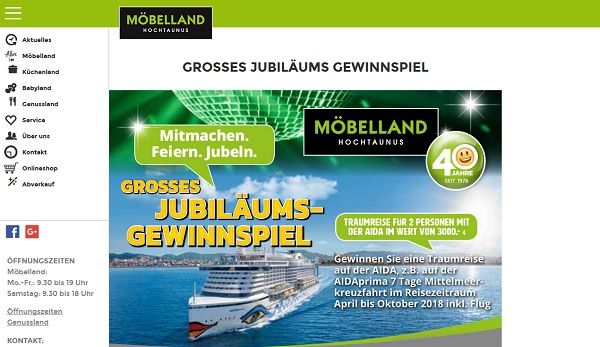 AIDA Kreuzfahrtreise Gewinnspiel Möbelland Hochtaunus