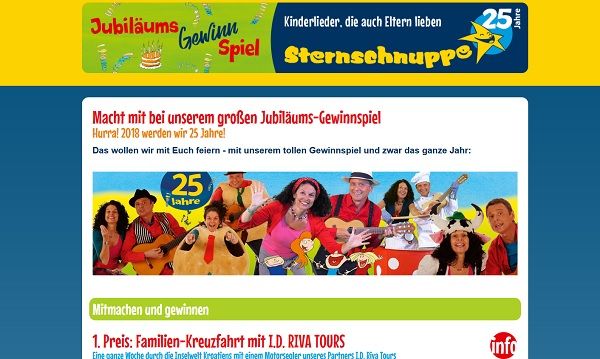 Familien-Kreuzfahrt Reise-Gewinnspiel Sternschnuppe Kinderlieder 2018