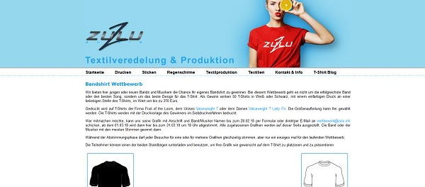 Musikband T-Shirt Gewinnspiel Design Wettbewerb Zulu-Ink