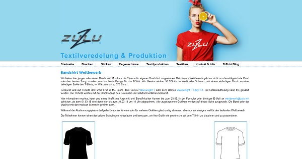 Musikband T-Shirt Gewinnspiel Design Wettbewerb Zulu-Ink