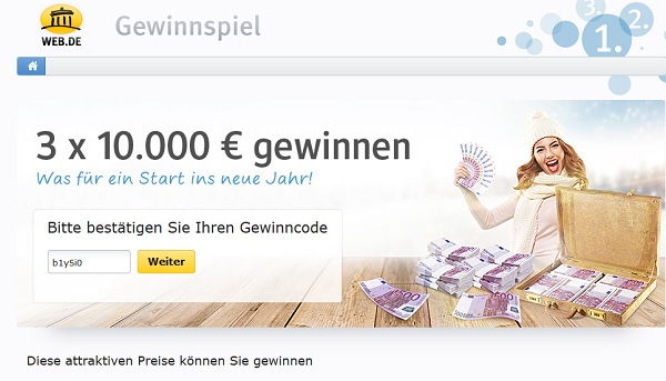 Geld Gewinnspiel Web.de dreimal 10.000 Euro und weitere Geldgewinne