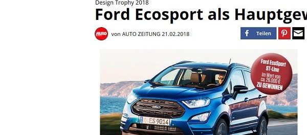 Auto-Gewinnspiel Auto Zeitung Design Trophy Ford EcoSport ST-Line