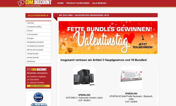 ComDiscount Valentinstag Gewinnspiel Subwoofer System und PC Zubehör