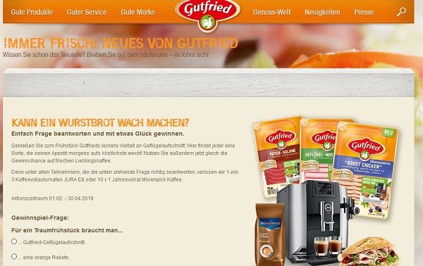 Gutfried Gewinnspiele Jura Kaffeevollautomaten gewinnen