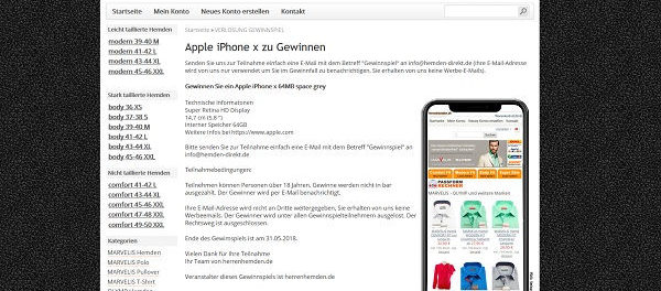 Apple iPhoneX Gewinnspiel bei herrenhemden.de