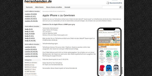 Apple iPhoneX Gewinnspiel bei herrenhemden.de