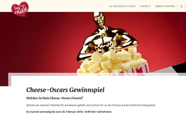 Käse Gewinnspiel Cheese Oscar Wahl 2018