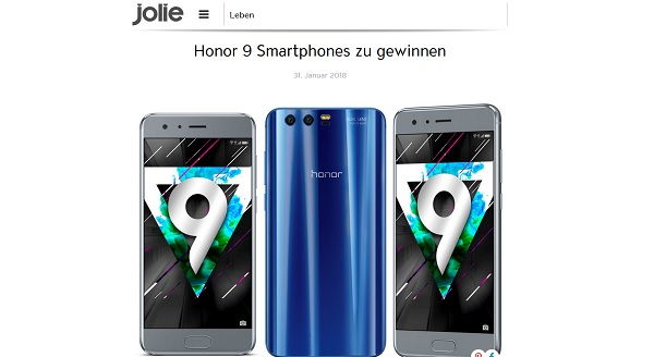 Handy Gewinnspiel Jolie verlost zwei Honor 9 Smartphone