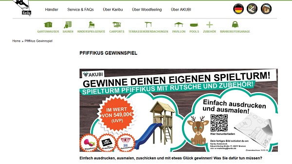 Karibu Gewinnspiel Pfiffikus Spielturm mit Rutsche Ausmalbild-Wettbewerb