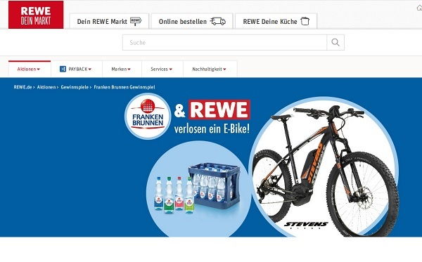 REWE Gewinnspiel Franken Brunnen Stevens E-Bike
