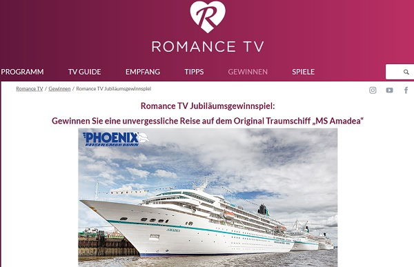 Romance TV Jubiläumsgewinnspiel Kreuzfahrtreise Traumschiff MS Amadea