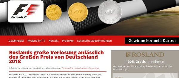 Rosland Gewinnspiel Formel 1 Hockenheim Tickets und Silbermünzen