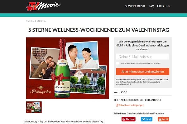TV Movie Valentinstag Gewinnspiel Wellness-Wochenende zu Zweit