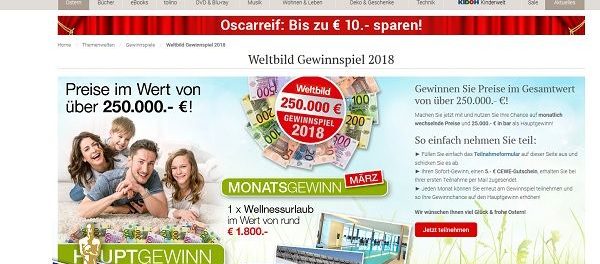 Gro&szlig;es Weltbild Jahres-Gewinnspiel 2018 Bargeld Reisen uvm.
