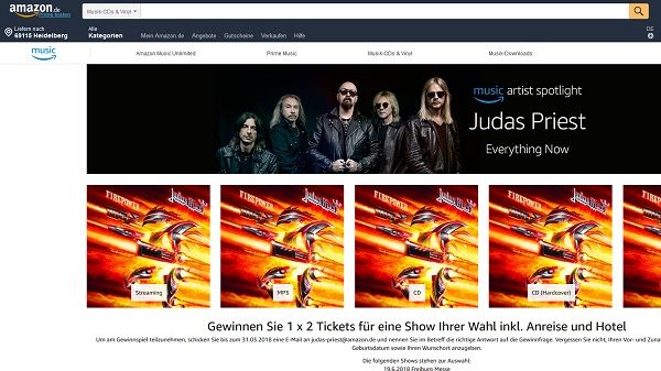 Amazon Gewinnspiele Judas Priest Konzertreise gewinnen