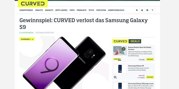 Gewinnspiel Curved Samsung Galaxy S9 Smartphone