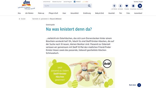 DM Drogerie Gewinnspiel Steiff Osterhasen Kuscheltier und Schmusetuch