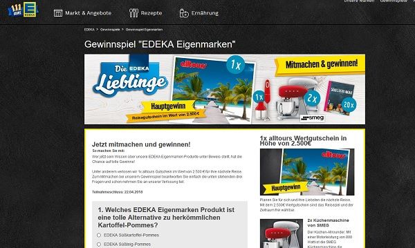 EDEKA Lieblingsmarken Gewinnspiel 2.500 Euro Reisegutschein