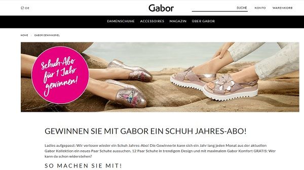 Gabor Schuh Gewinnspiel ein Jahres-Abo Schuhe gewinnen