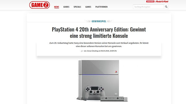 Gamez Gewinnspiel PlayStation 4 20th Anniversary Edition