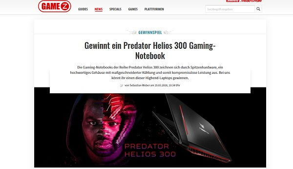 Gamez Gewinnspiel Predator Helios 300 Gaming-Notebook