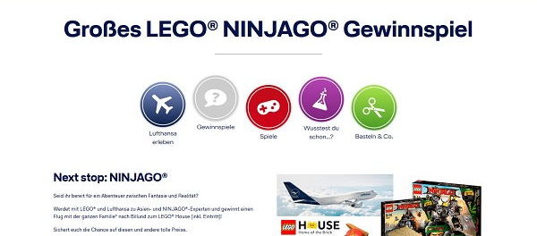 Lufthansa Lego Ninjago Gewinnspiel Familienflugreise D&auml;nemark Billund Lego House