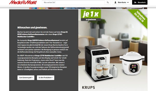 MediaMarkt Gewinnspiel Krups Kaffeevollautomat oder Multikocher Cook4Me+