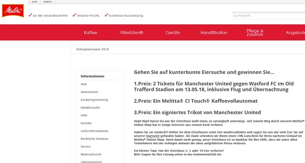 Melitta Oster Gewinnspiel Manchester United Tickets und Reise oder Kaffeevollautomat